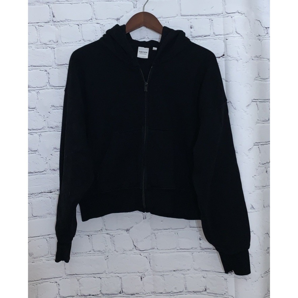Aritzia Boxy Zip Hoodie Cozy Sweat Fleece Women's X-Large Black Boyfriend Fit